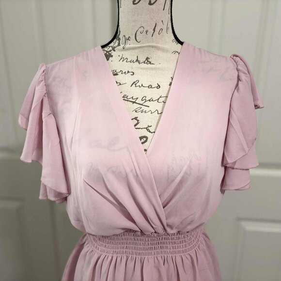 Brand New Women's Sheer Pink Blouse with Ruffled Sleeves Size M - Picture 2 of 7